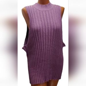 Woman 4X Ribbed Sweater Top Sleeveless Mock Neck Textured Preppy Office New